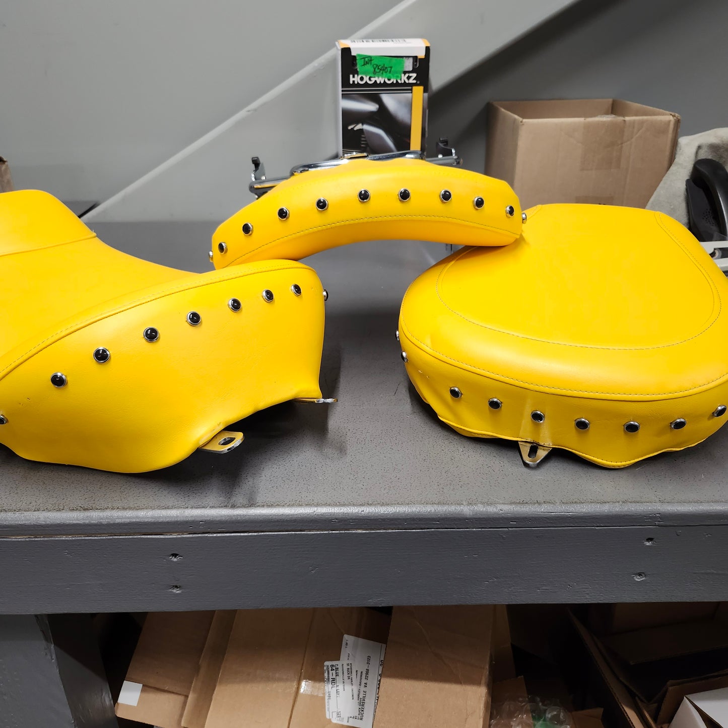 Yellow leather custom touring seat & backrest
