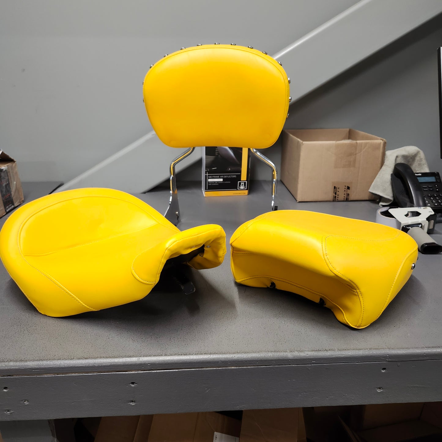 Yellow leather custom touring seat & backrest