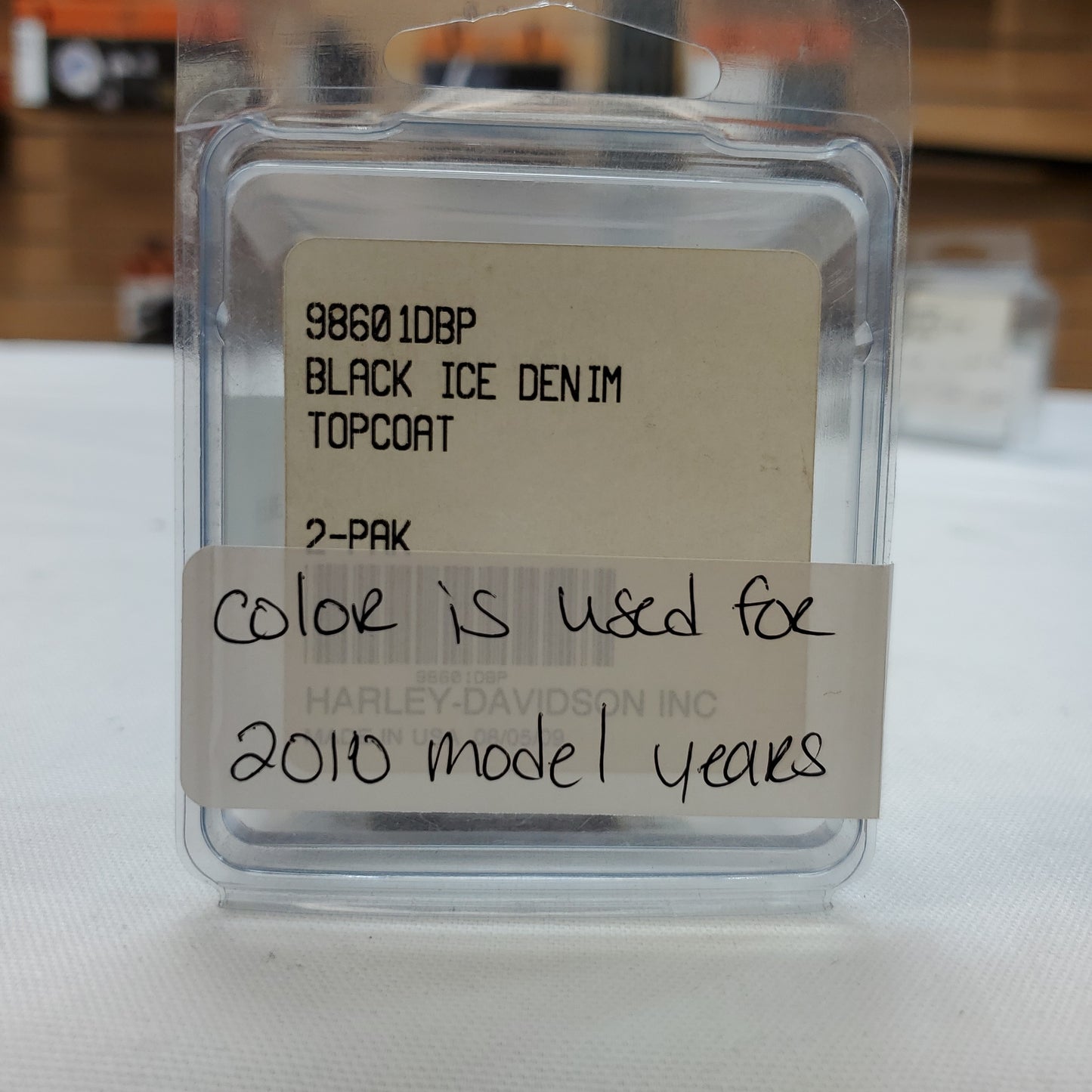 Genuine Harley-Davidson Touch up paint #98601DBP Kit includes Black Denim and Black Ice Denim TopCoat. 1/2 fl oz per bottle