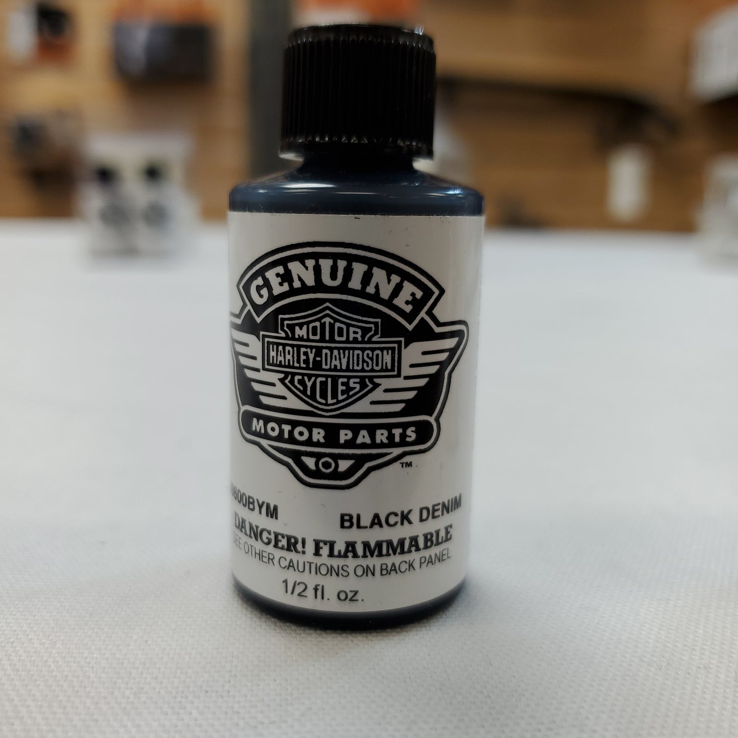 Genuine Harley-Davidson Touch up paint #98601DBP Kit includes Black Denim and Black Ice Denim TopCoat. 1/2 fl oz per bottle