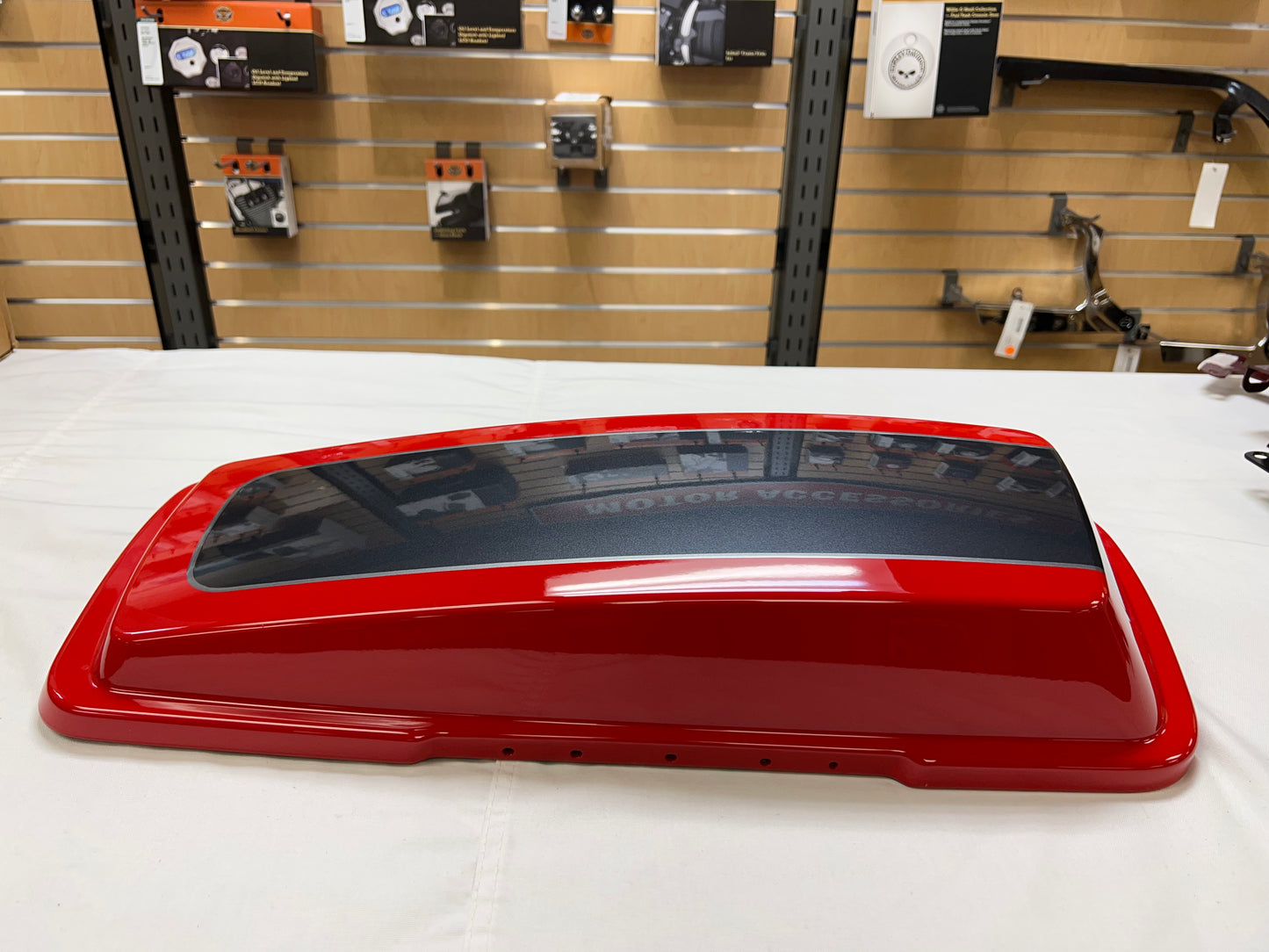 Scarlet Red & Charcoal Right Hand Saddlebag Lid Part#90627-06CAT Fits 96-13 Touring models, Stonewall Harley-Davidson
